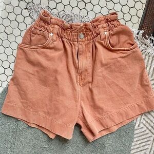 Forever 21 Orange High Rise Paperbag Shorts with Elastic Waist
